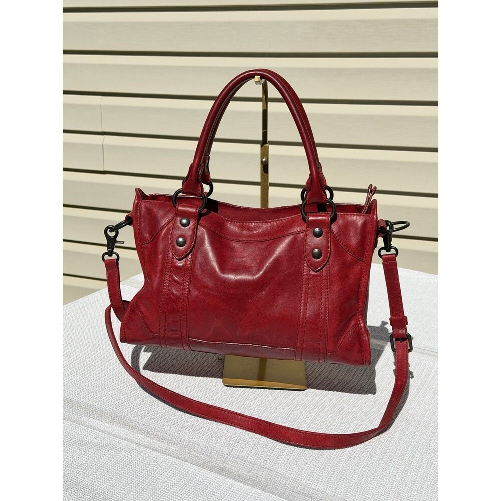 FRYE Melissa Satchel Red Leather Handbag Shoulder Crossbody Bag Double Handles